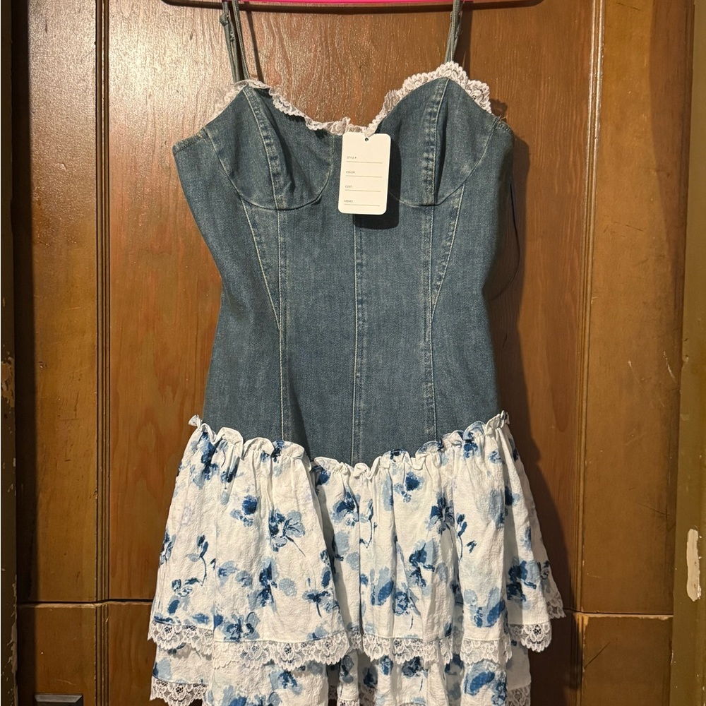 NanaMacs Blue Denim and Floral Mini Dress